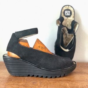 Fly London Black Wedges